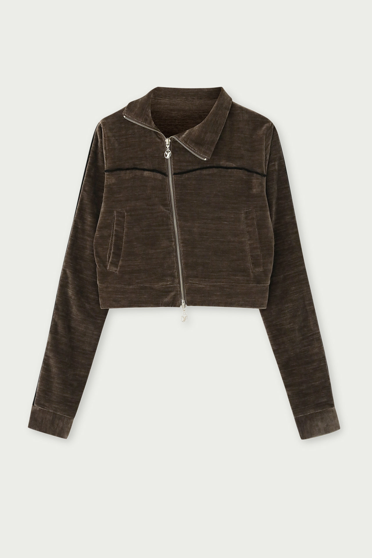 VELOUR PIPING TRACK JACKET - BROWN